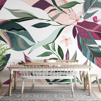 Hand-Painted Tropical Leaflets Wallpaper Mural A600
