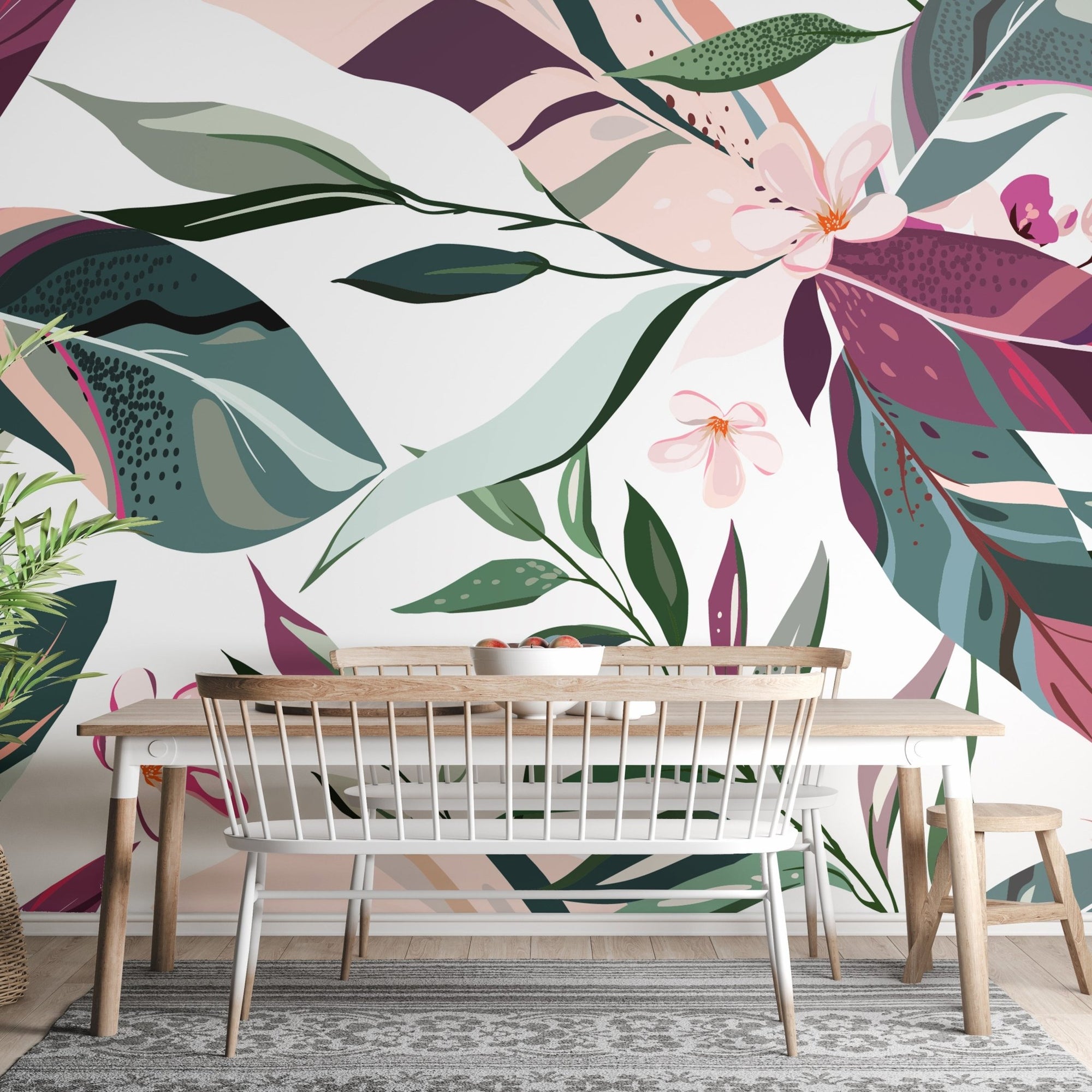 Hand-Painted Tropical Leaflets Wallpaper Mural A600