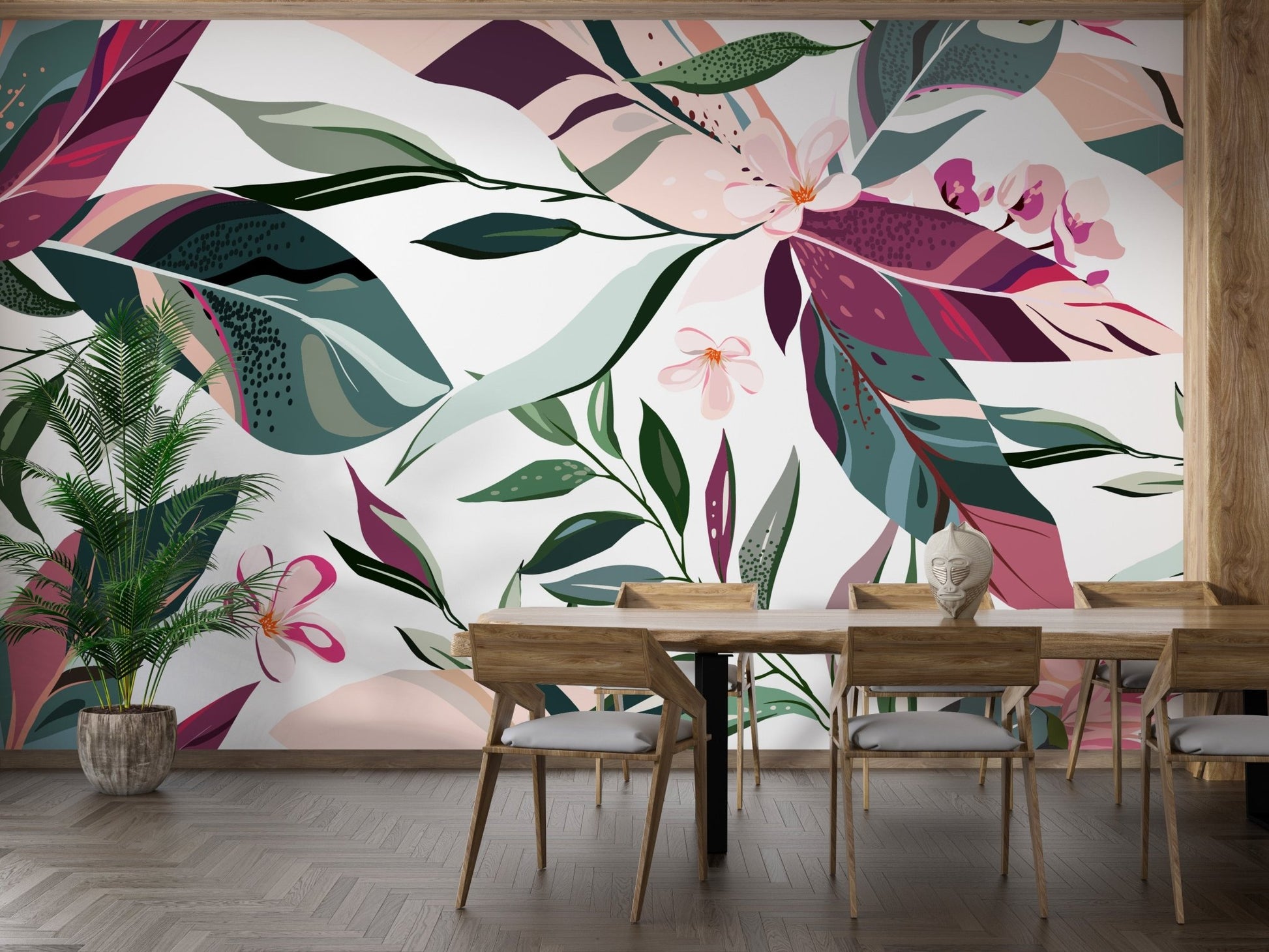 Elegant Tropical Leaflets Botanical Wallpaper for Dining A600