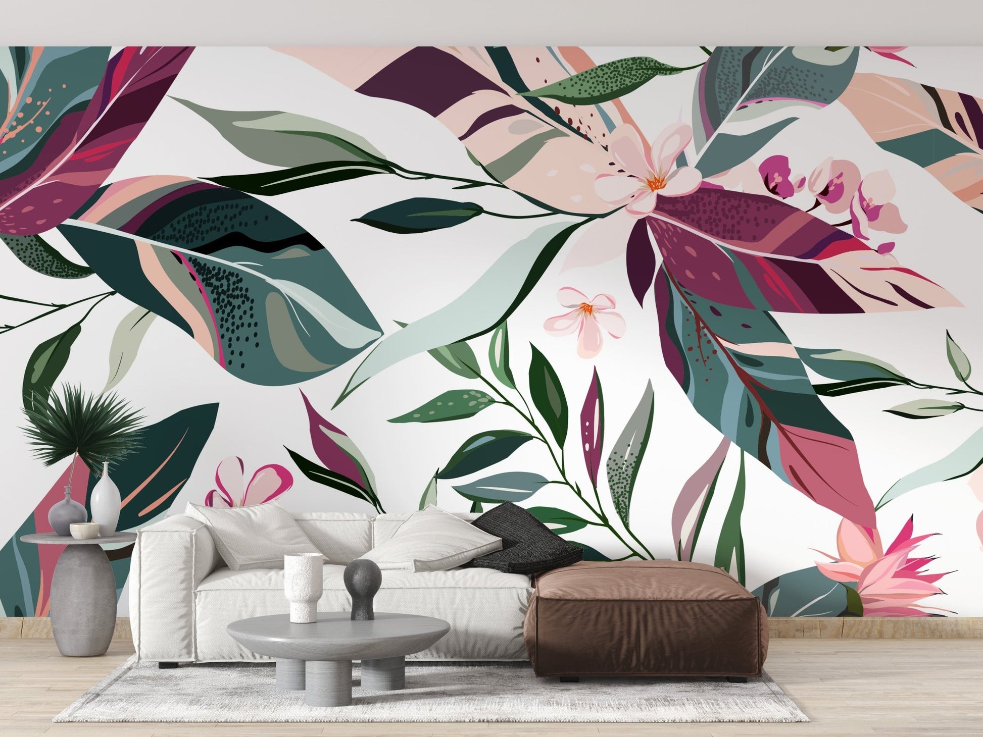 Lush Tropical Leaflets Wallpaper for Living rooms A600