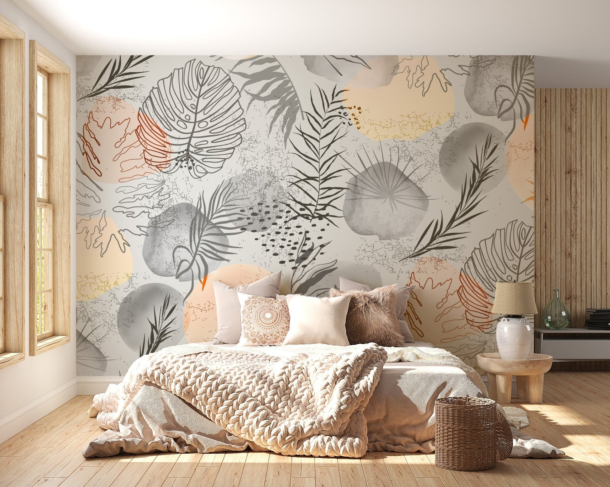 Palm tropical leaves wallpaper Mural - Giffywalls A736
