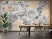 Abstract tropical leaf wall art mural in modern design. A736