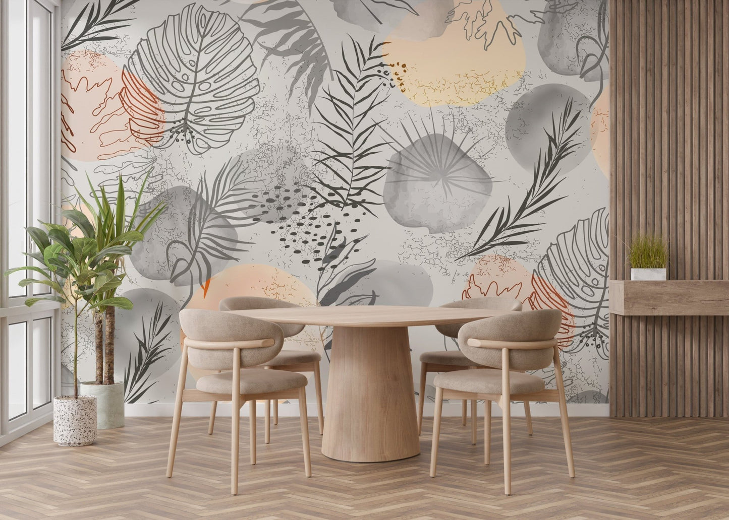 Palm tropical leaves wallpaper mural with abstract details A736