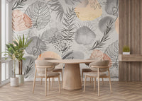 Palm tropical leaves wallpaper mural with abstract details A736