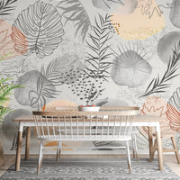 Palm tropical leaves mural in neutral and abstract patterns. A736