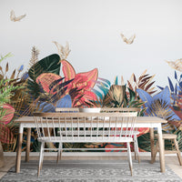 Lush green and gold peel-and-stick mural