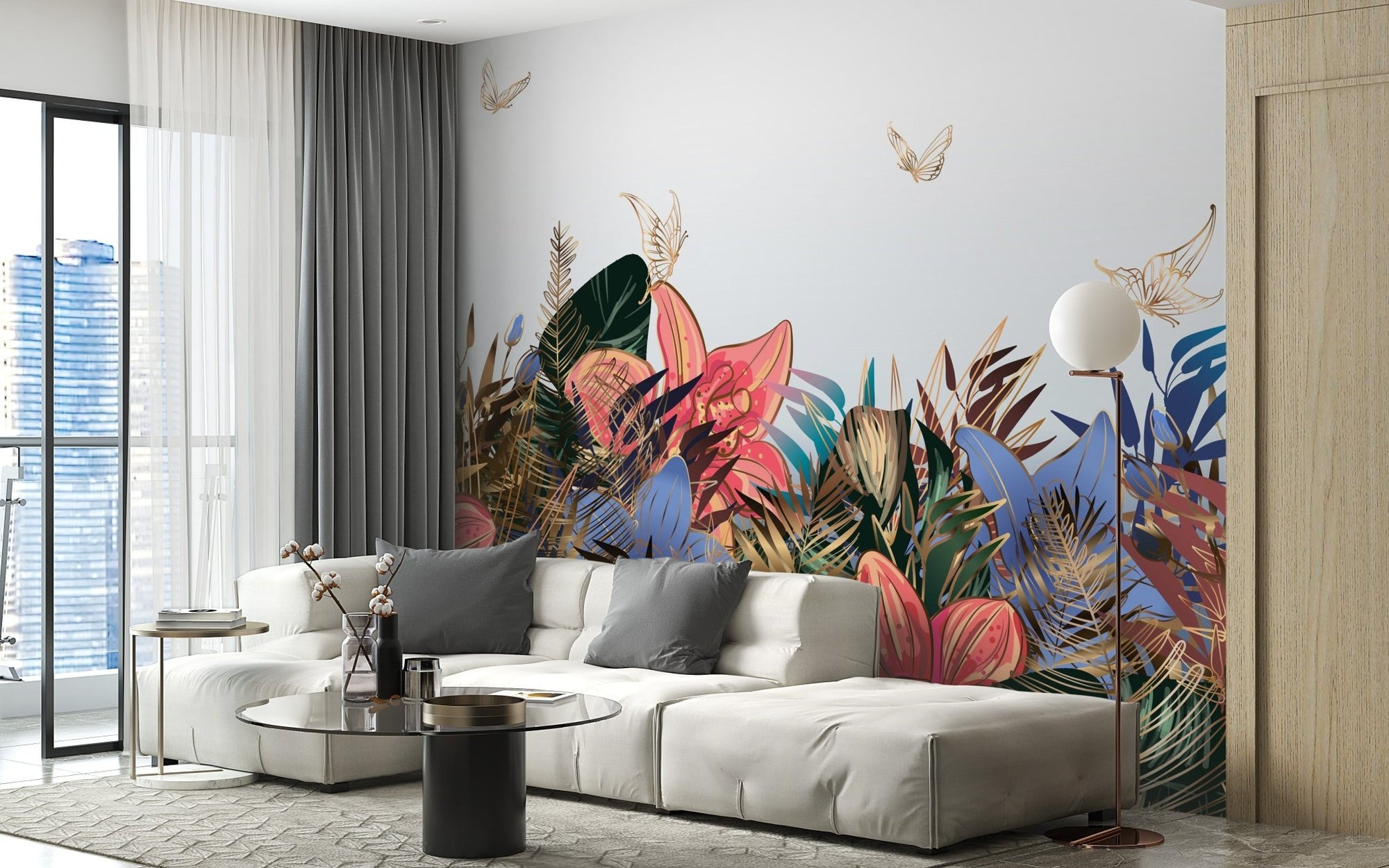 Luxurious green and gold tropical mural A908