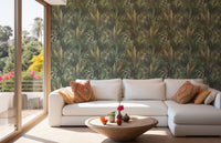 Elegant tropical watercolor leaf mural B232