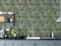 Tropical leaf mural with watercolor art B232