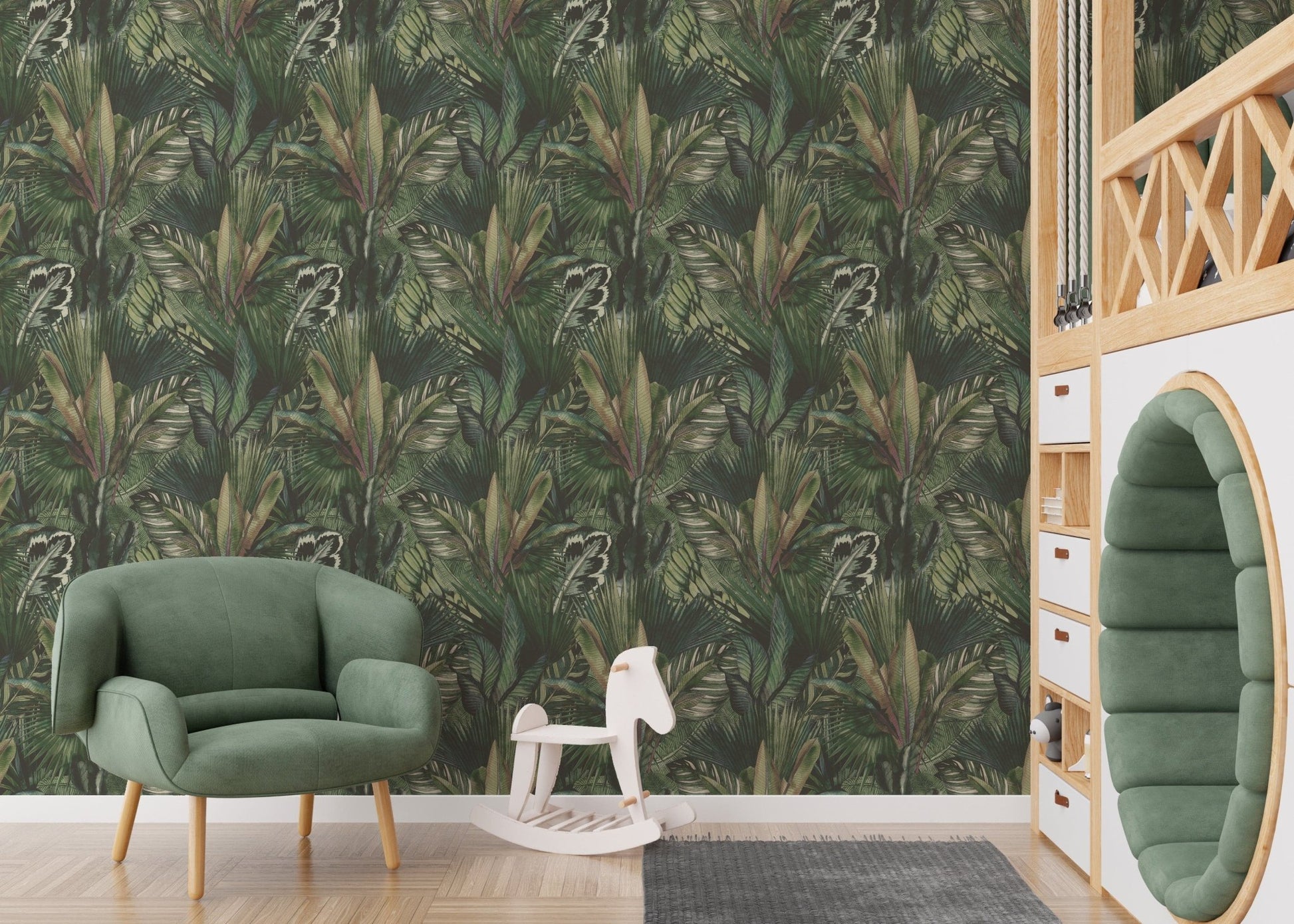 Hand-drawn tropical leaf wall mural B232
