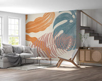 Peach and mauve leaves balance Tropical Leaves Muted wall mural beautifully