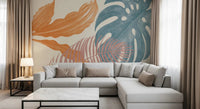 Contemporary botanical styling marks Tropical Leaves Muted wall mural in soft tones