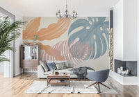 Oversized tropical leaves create Tropical Leaves Muted wall mural with soft contrast