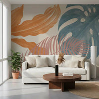 Soft mauve fronds define Tropical Leaves Muted wall mural in a hallway
