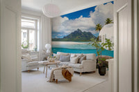 Scenic split-level ocean wallpaper for home styling.