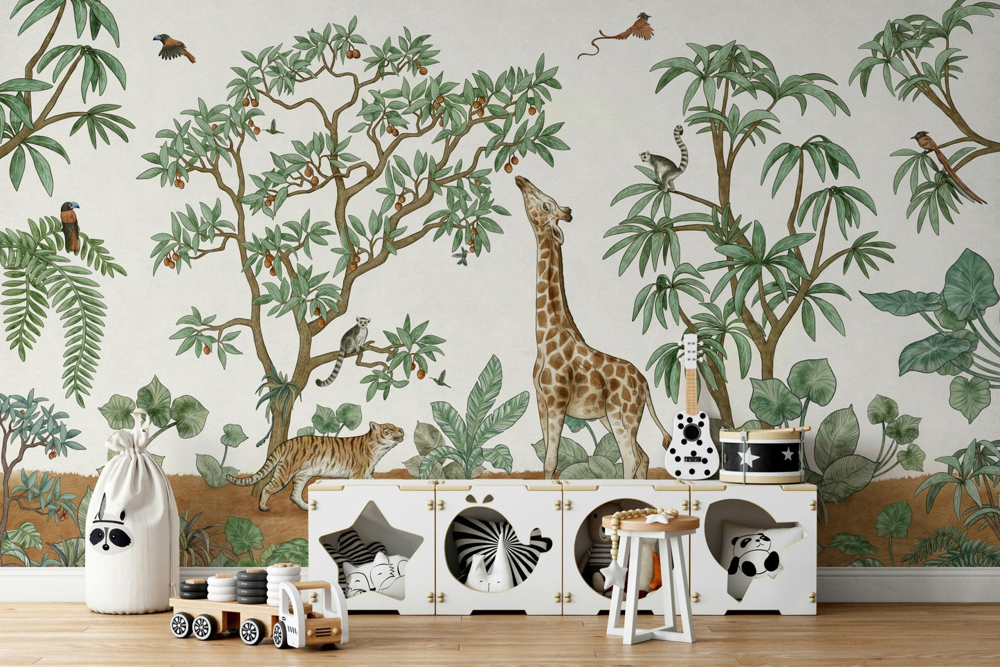 An artistic exotic bird mural on minimalist wallpaper., GD5110