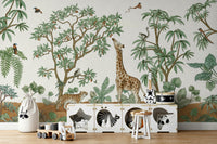 An artistic exotic bird mural on minimalist wallpaper.

