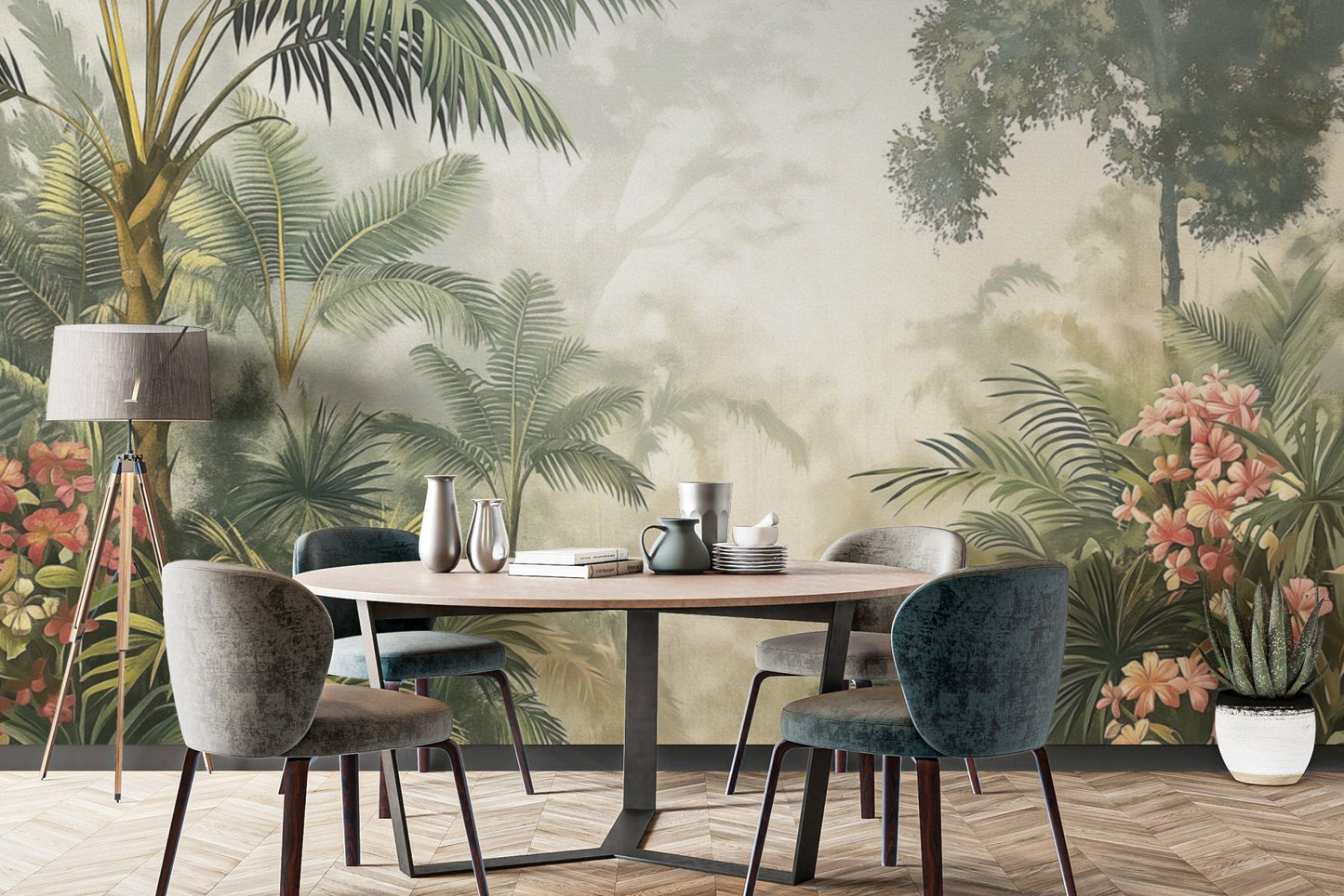 Lively tropical jungle wall covering
