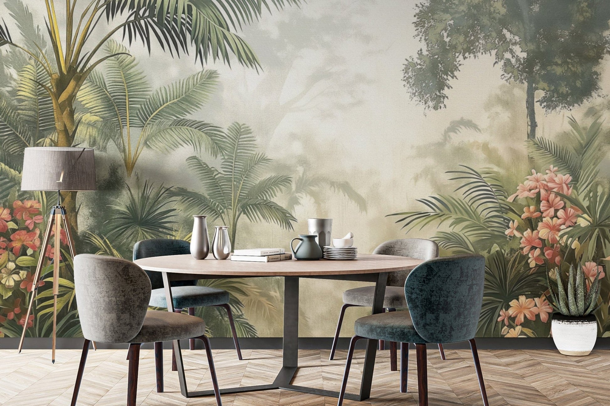 Lively tropical jungle wall covering
