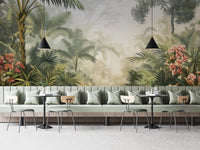Bright jungle plants wallpaper mural
