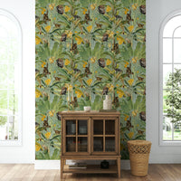 Colorful tropical monkeys in jungle setting wallpaper.

