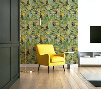 Playful tropical monkeys in lush greenery wallpaper.

