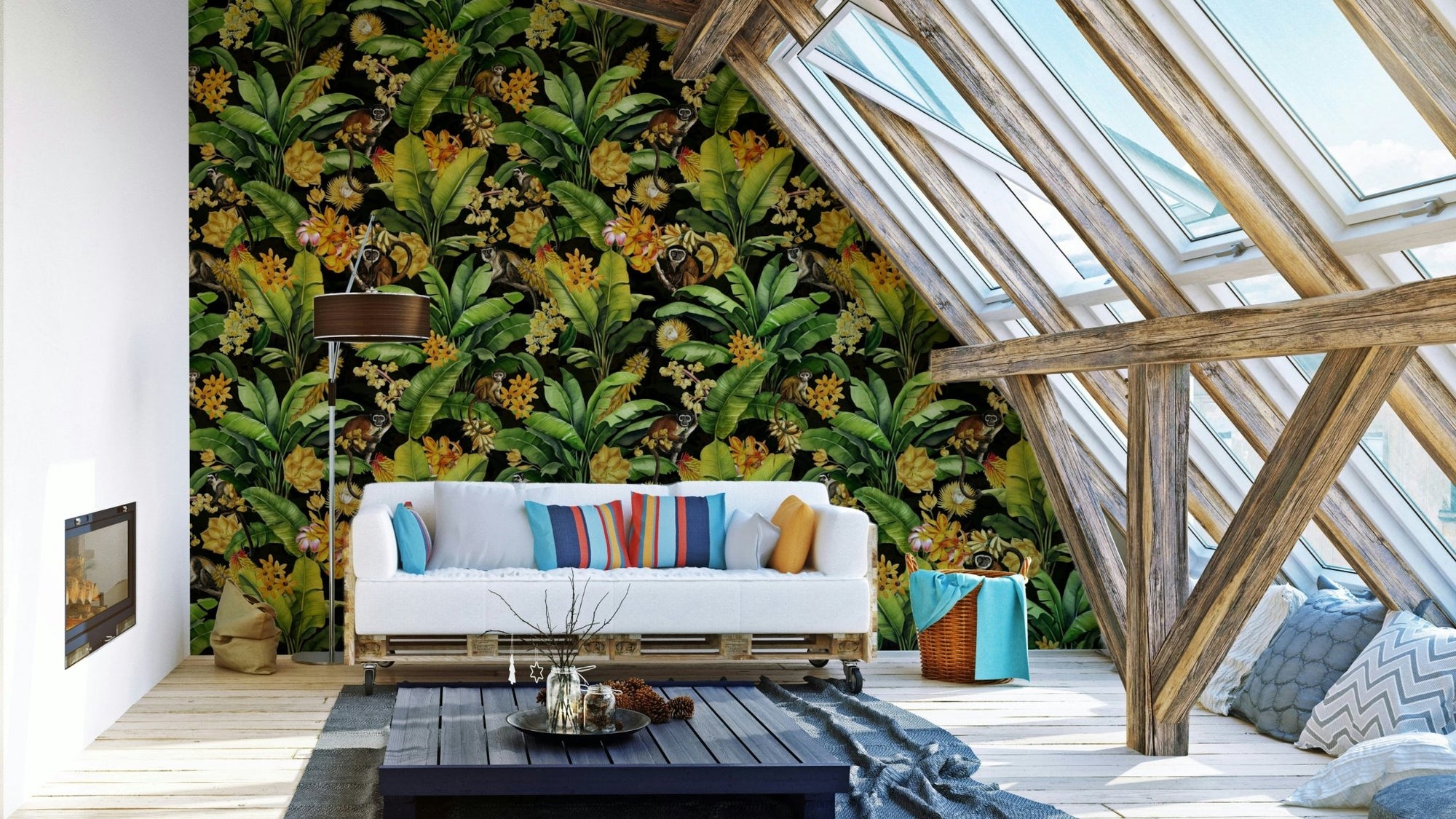 Tropical monkeys in vibrant jungle wallpaper design, GD1418
