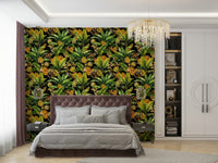 Colorful monkeys swinging in lush tropical wallpaper

