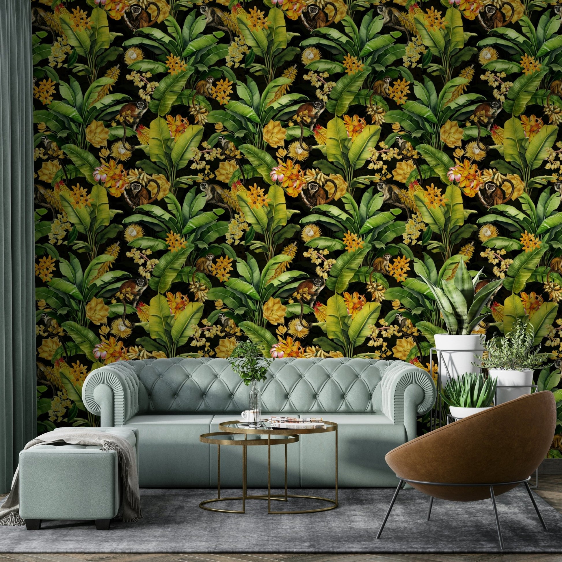 Fun monkey wallpaper design with vibrant jungle vibe

