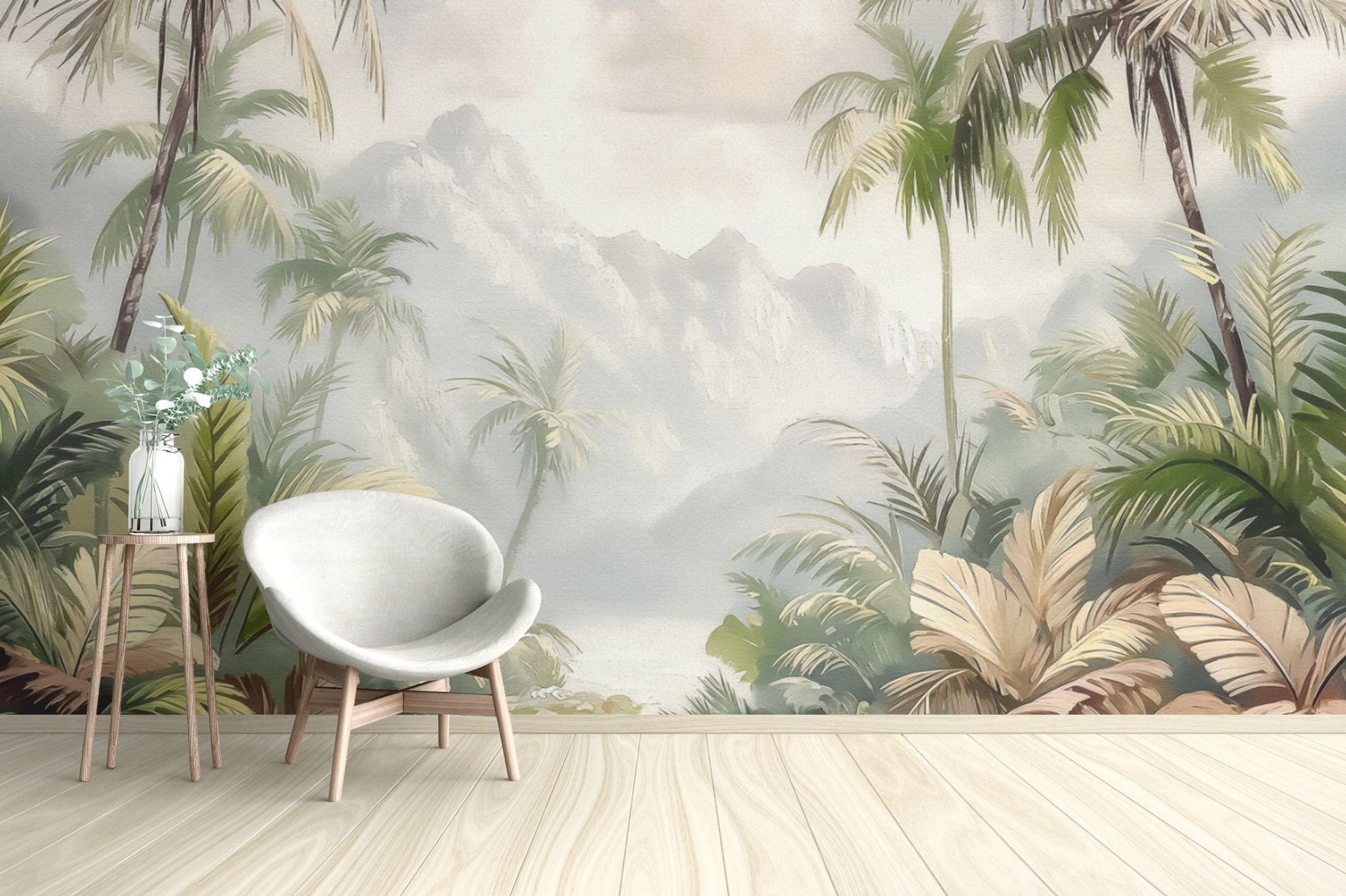 Mountain wallpaper with tropical trees
