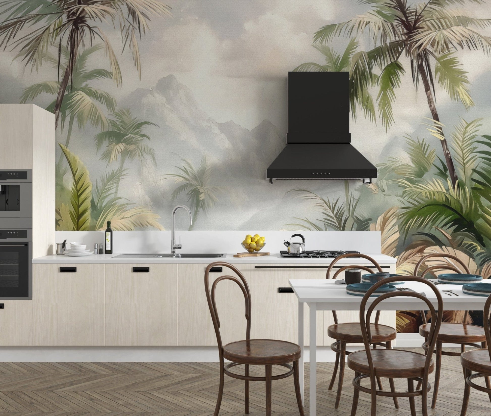 Serene tropical mountain wall covering
