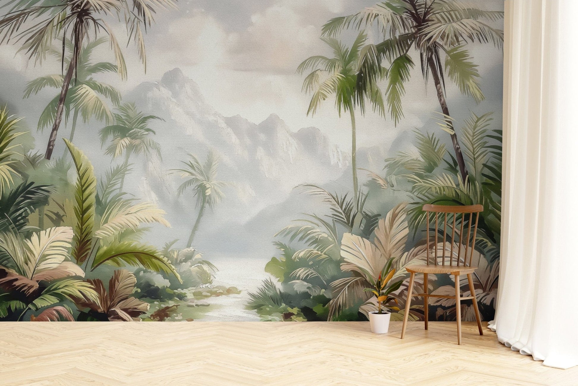 Lush tropical mountain scenery wallpaper
