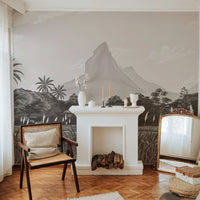 Serene mountain landscape mural in sepia
 A694