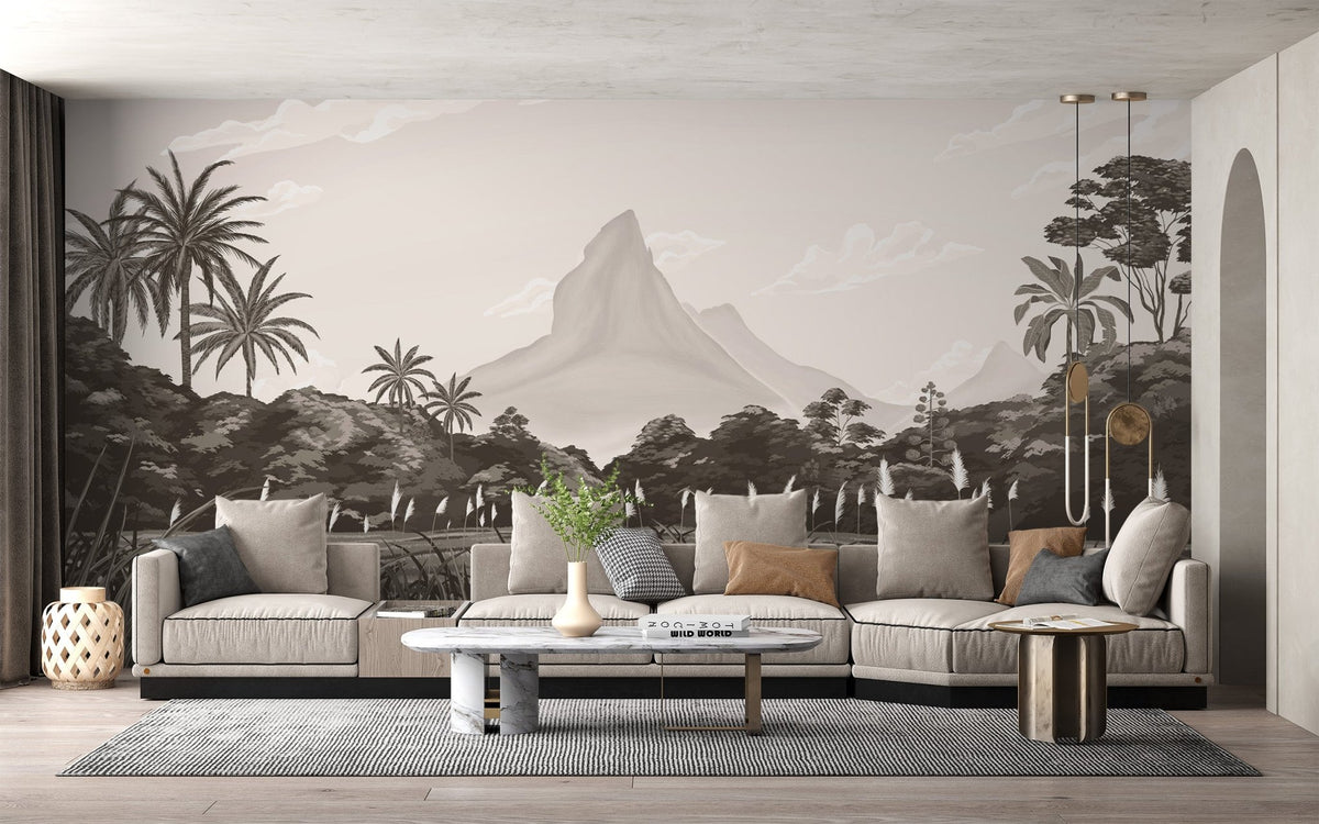 Mountain scene with palm trees wallpaper
 A694