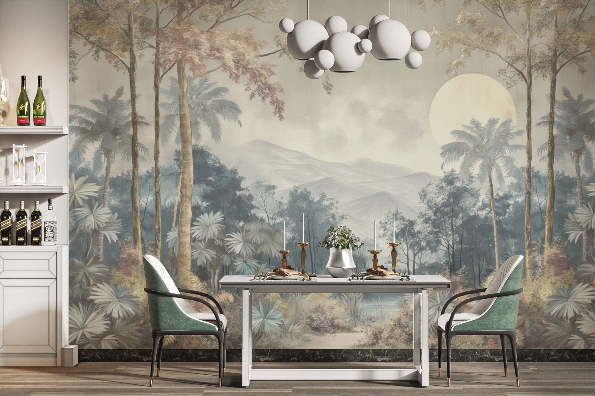 Tropical foliage and mountain wallpaper
