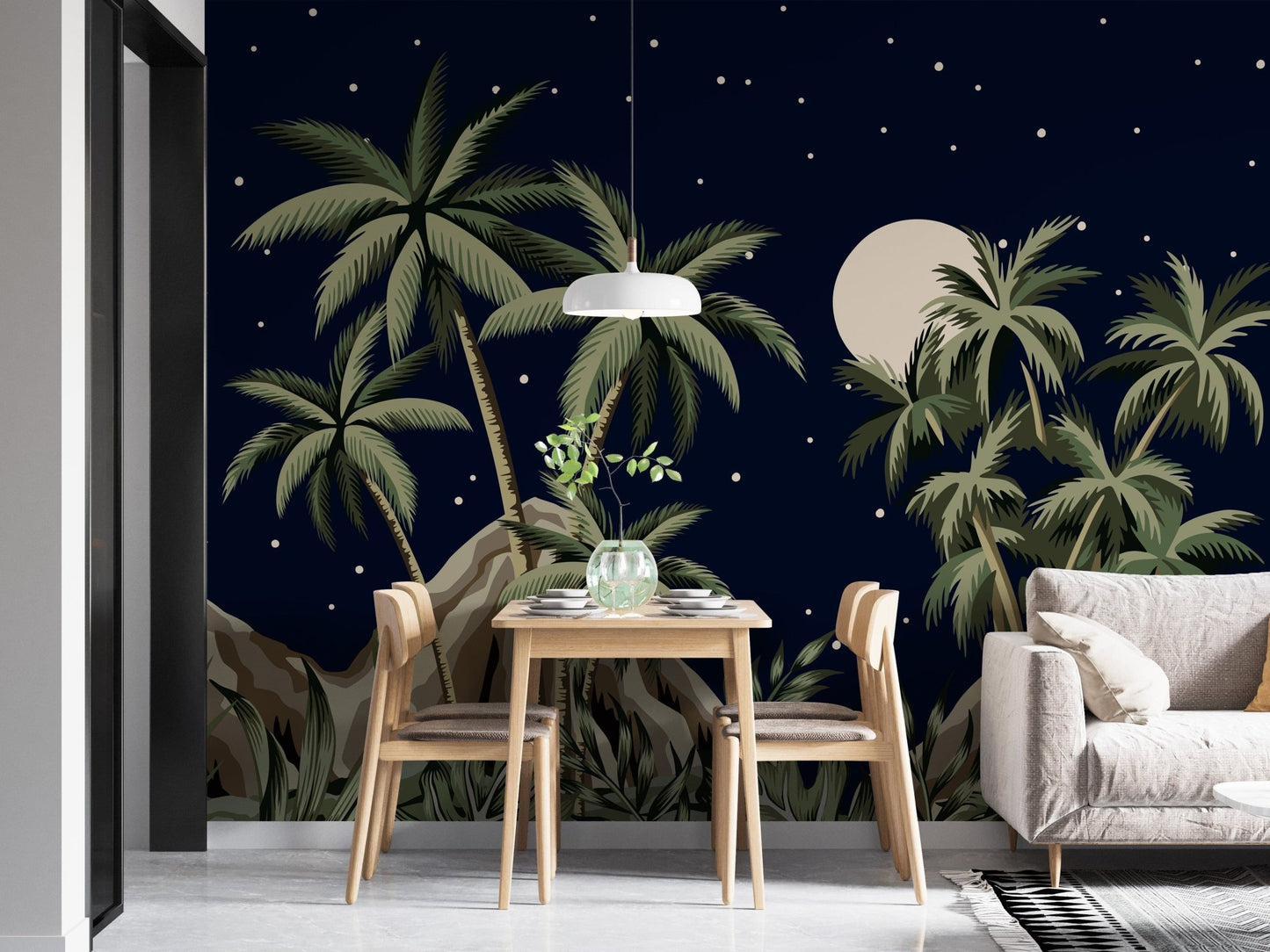 Tropical night sky wallpaper mural for walls