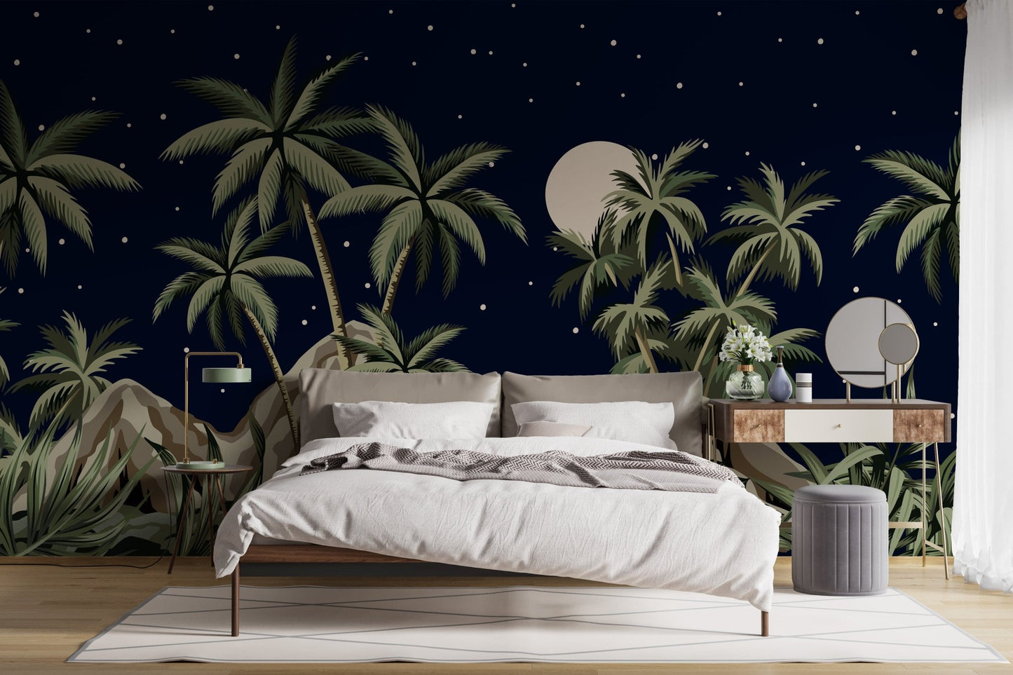 Peaceful tropical night sky wallpaper mural for spaces