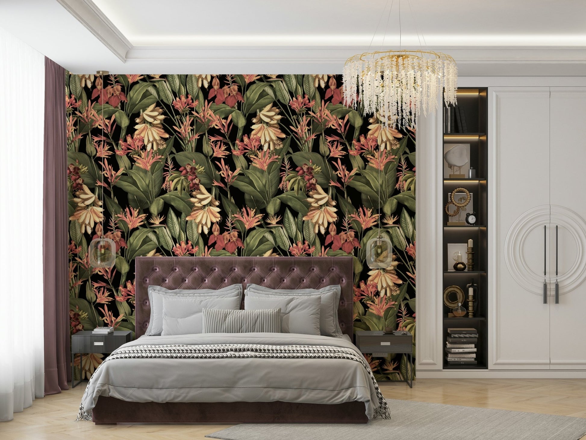 Tropical Nights wallpaper with lush jungle foliage design

