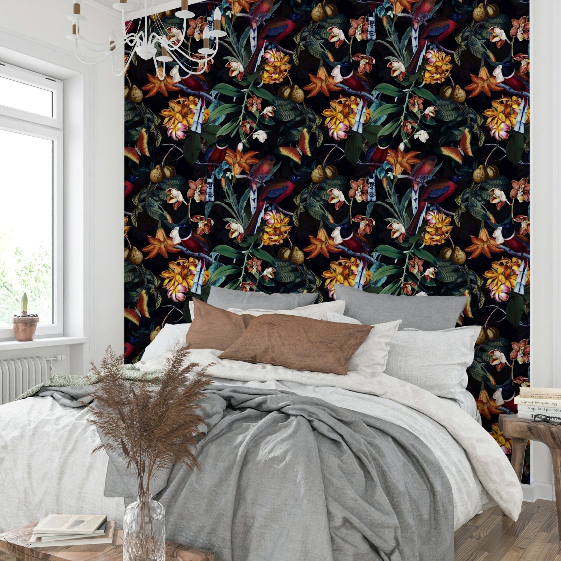 Tropical nightscape wallpaper with starry sky.