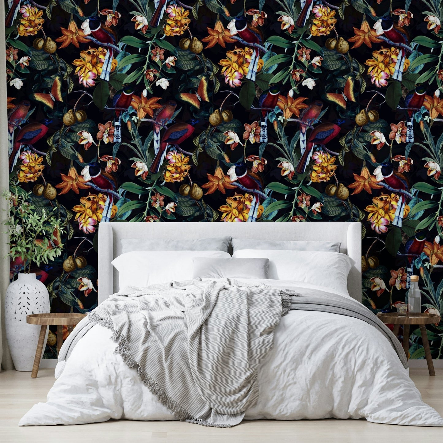 Palm tree silhouette against a night sky wallpaper