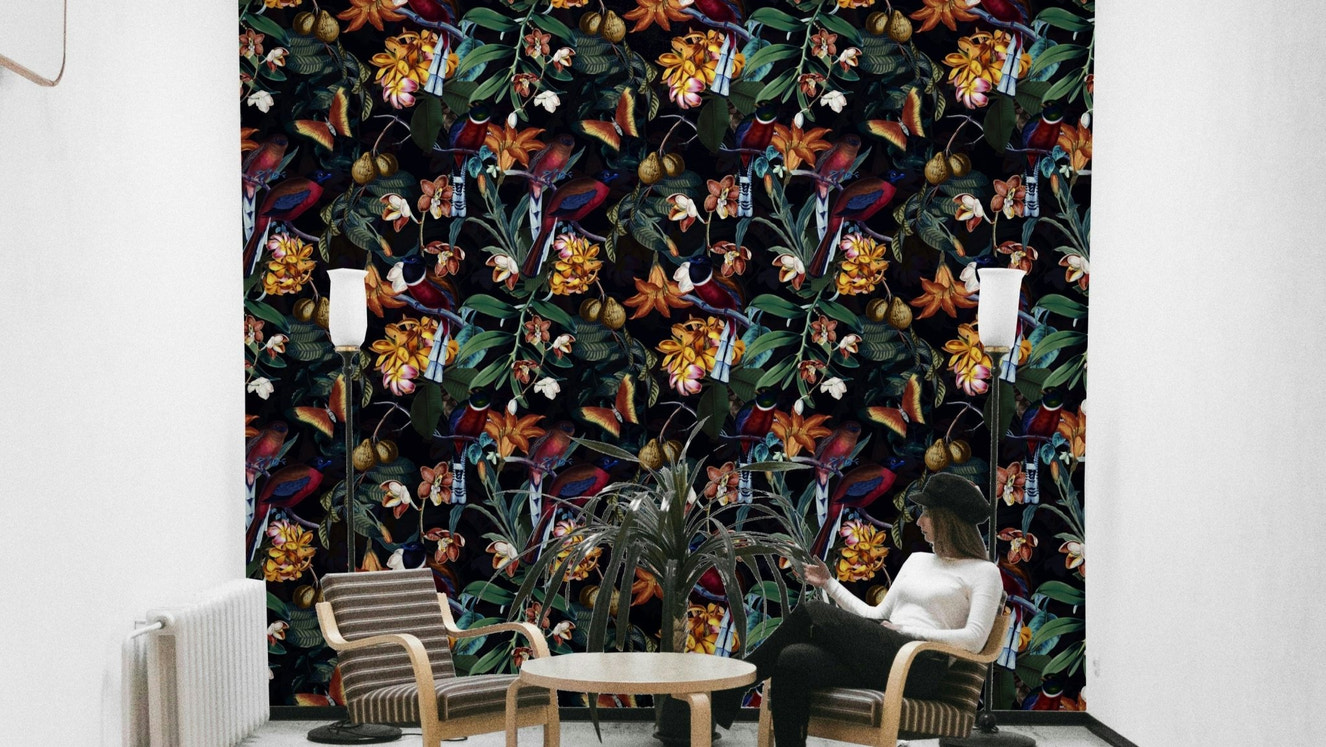 Dark tropical scene with palm trees and stars