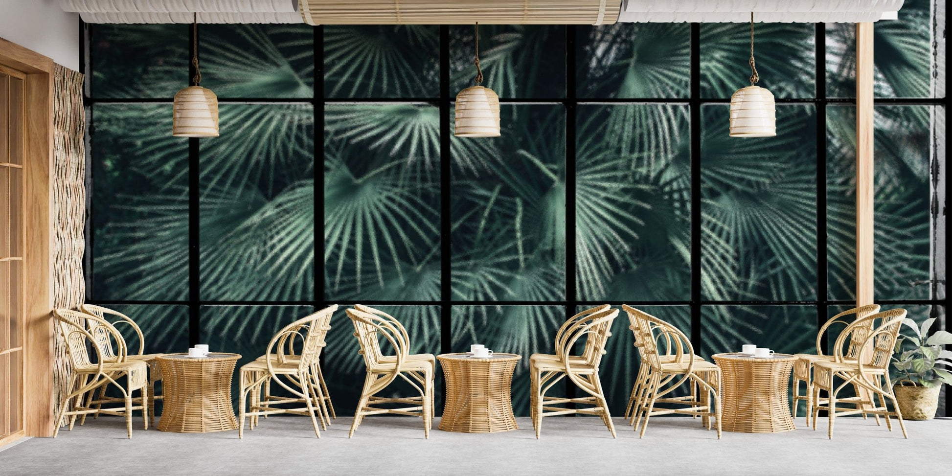 Green palm fronds window mural design B722
