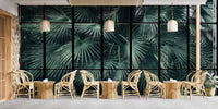 Green palm fronds window mural design

