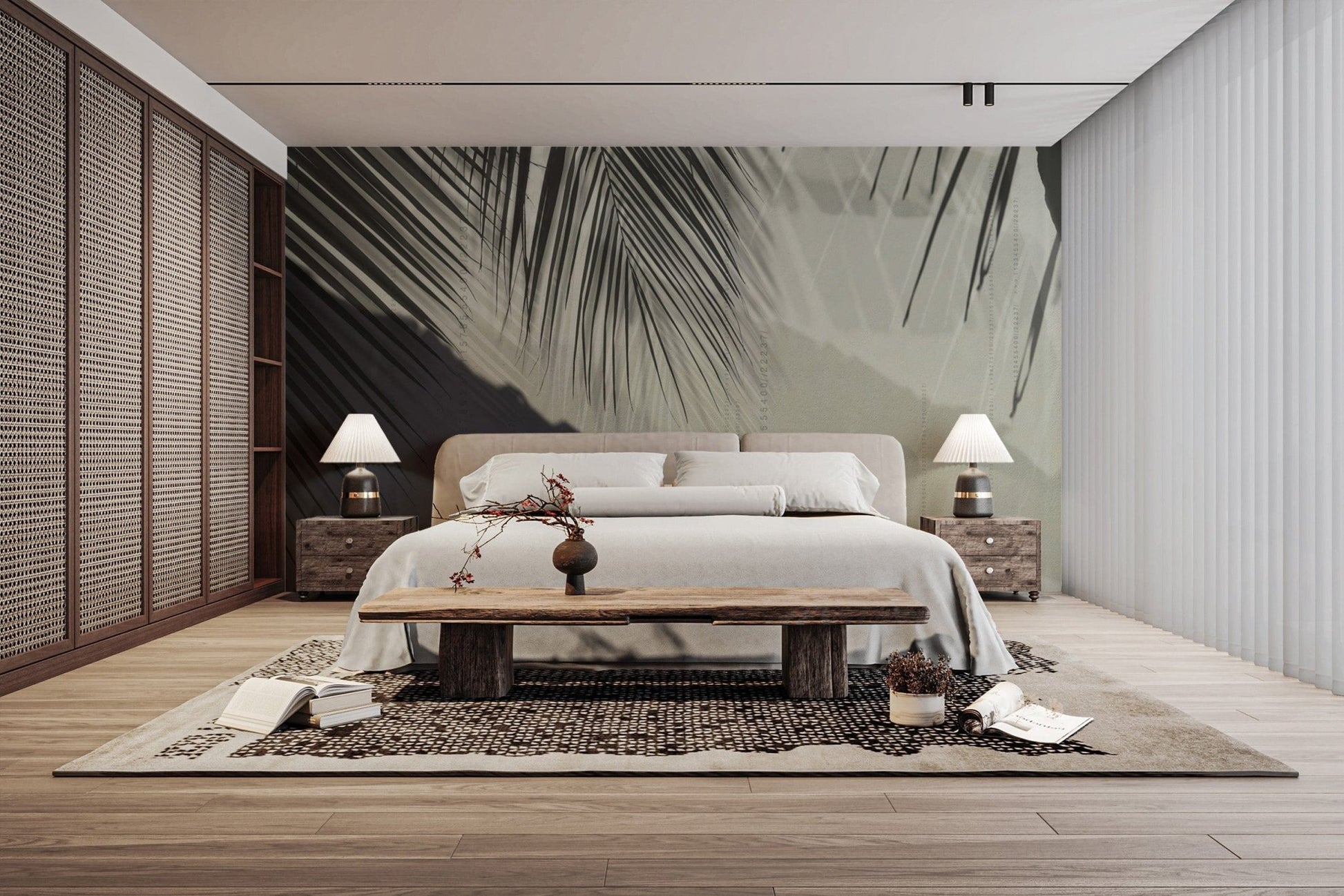 Minimalist tropical leaf pattern wallpaper
