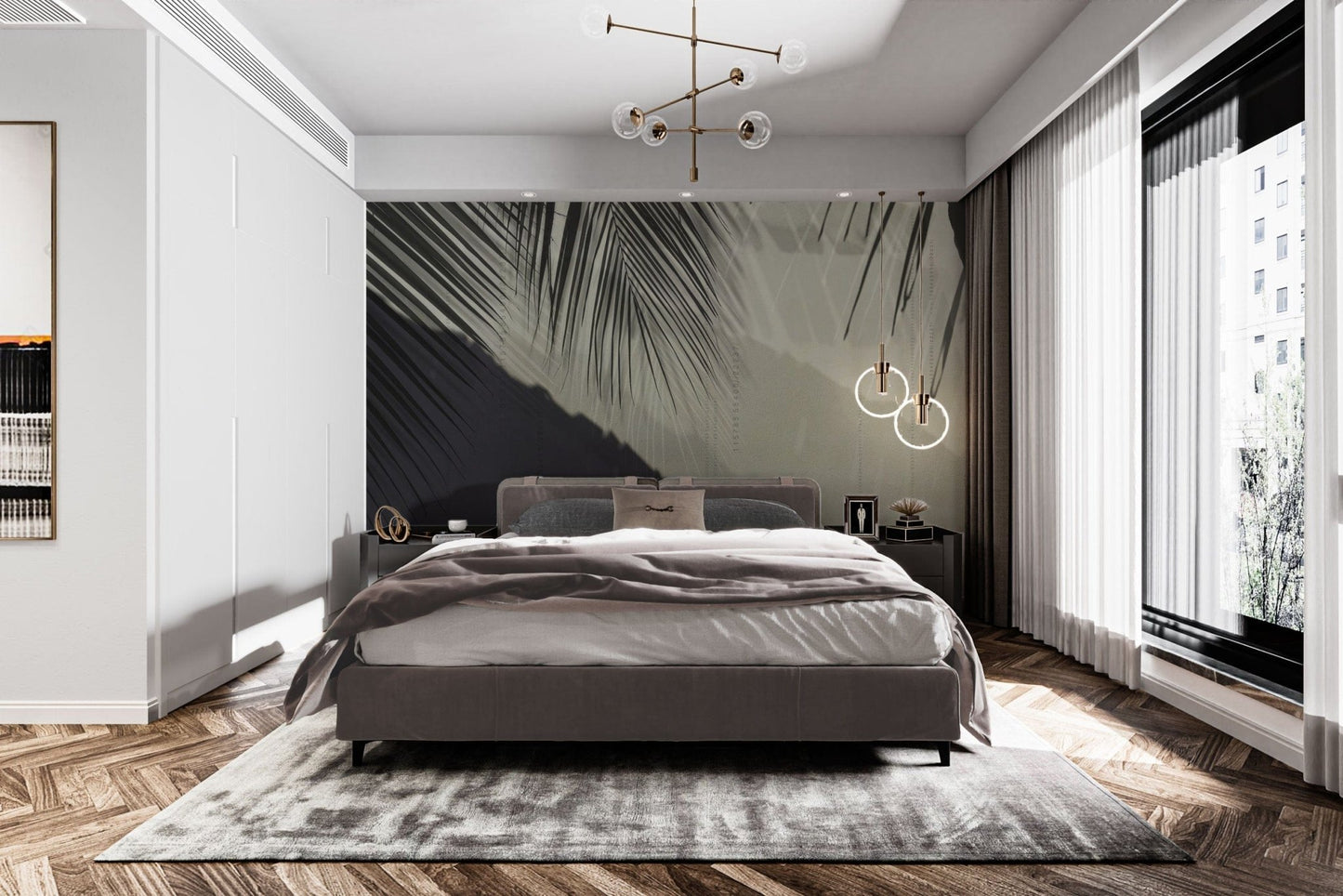 Stylish tropical palm leaves wall decor
