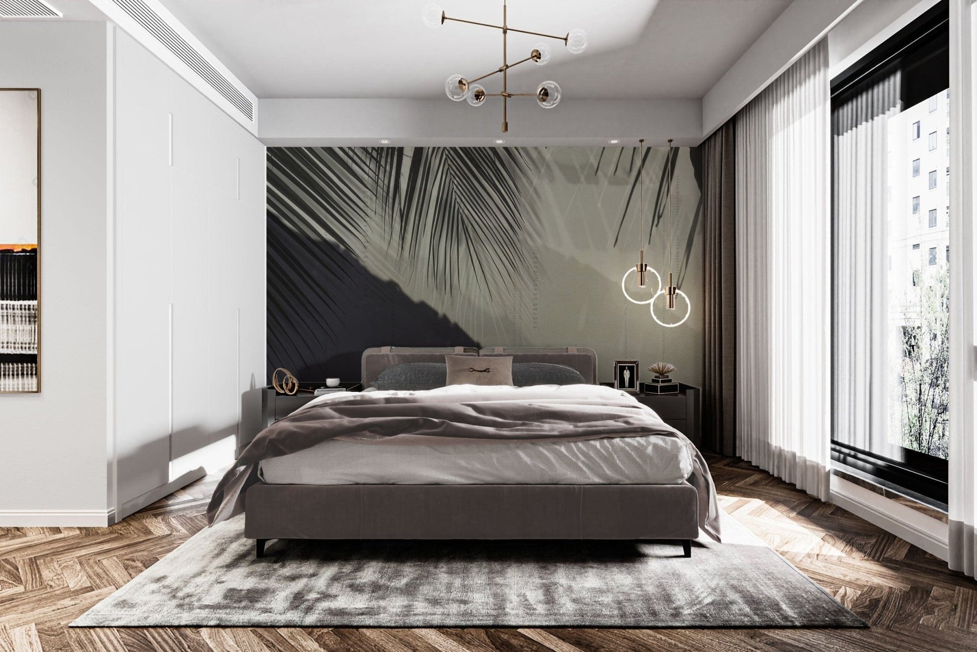 Stylish tropical palm leaves wall decor
