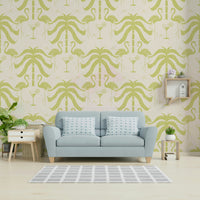 The colors are soft, muted tones of beige, avocado, and pink.

