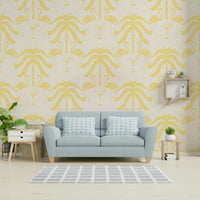 The colors are soft, muted tones of beige, butter yellow, and pink.

