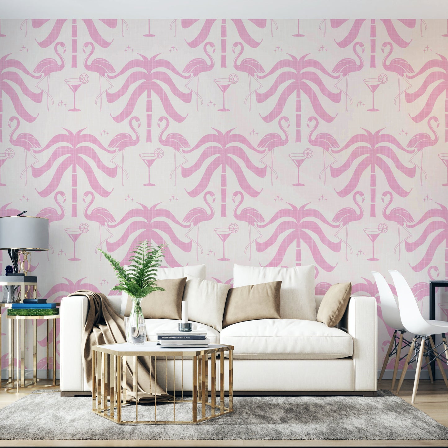 The colors are soft, muted tones of beige, pink, and cream.

