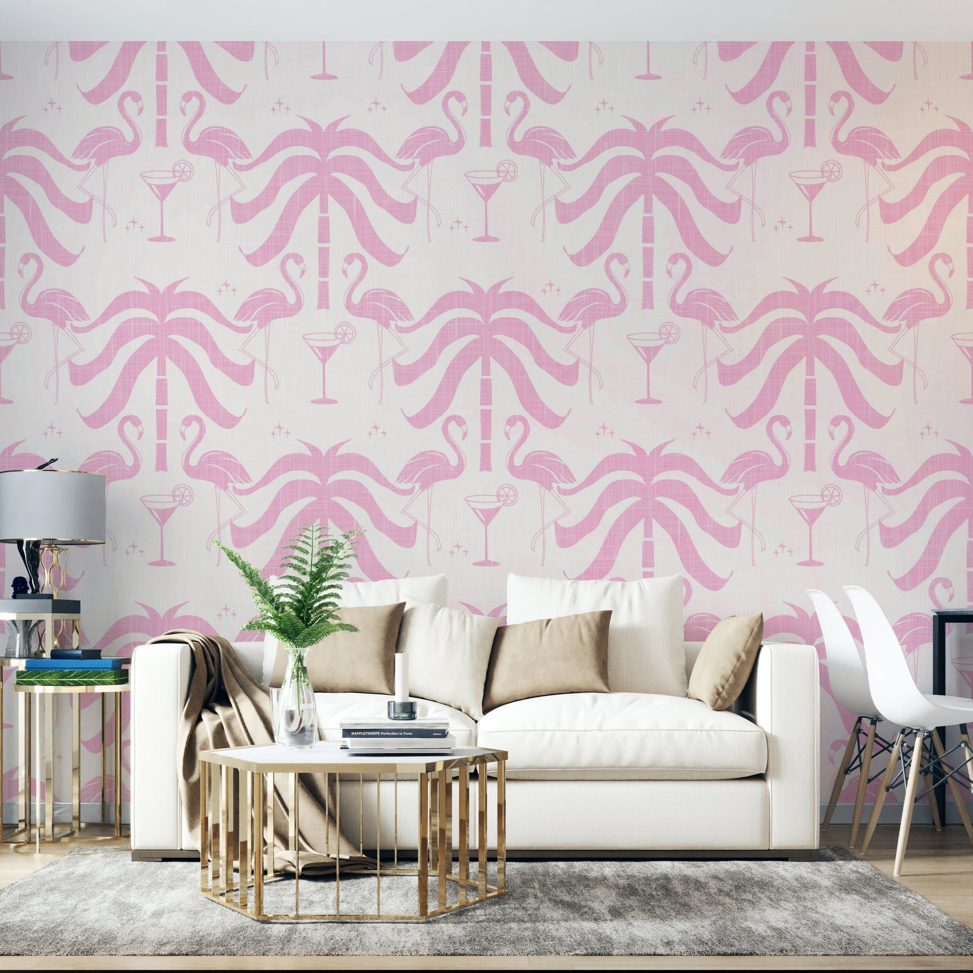 The colors are soft, muted tones of beige, pink, and cream.

